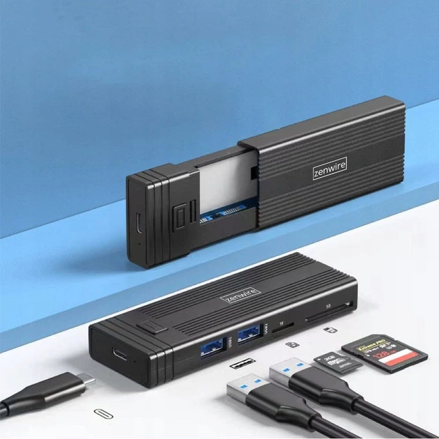 Зовнішня кишеня Zenwire HUB USB-C 7w1 SSD M.2 NVME PCIE SATA SD (5904507520502) - зображення 3