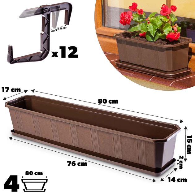 Doniczka balkonowa z uchwytami Kadax Oste 80 cm 4 szt Brązowa (K8228) (5903699475201) - obraz 2