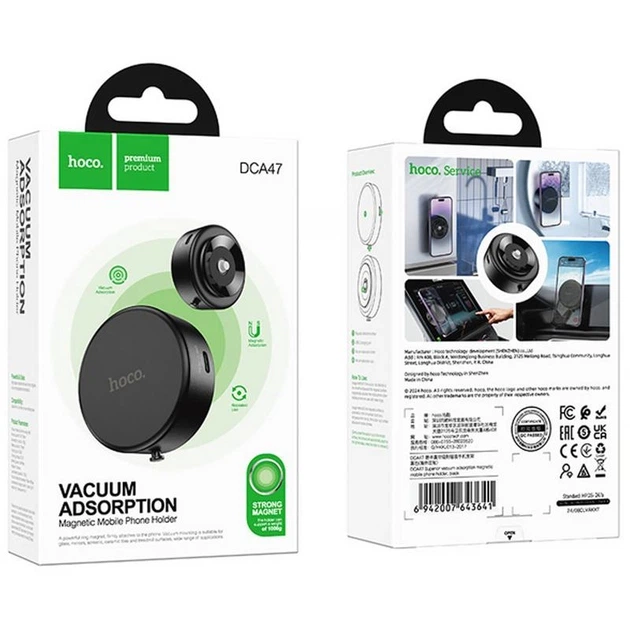Вакуумний магнітний тримач для телефону Hoco DCA47 Vacuum Adsorption Magnetic Mobile Phone Holder Чорний - зображення 3