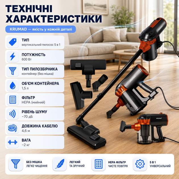 Вертикальный пылесос Krumad KMD156 - изображение 2