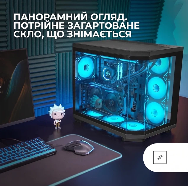 Корпус Mars Gaming MC-3TCORE / Без БЖ / ATX, Micro-ATX, Mini-ITX / USB-C / GPU до 410 мм / Чорний - зображення 2