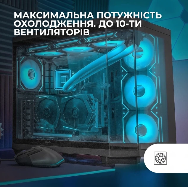 Корпус Mars Gaming MC-3TCORE / Без БЖ / ATX, Micro-ATX, Mini-ITX / USB-C / GPU до 410 мм / Чорний - зображення 3