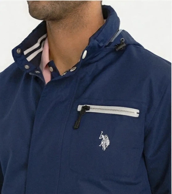 Мужская куртка-бомбер Yachting U.S. Polo Assn. с капюшоном Hidden Hood. S синяя - Фото 4 Мужская куртка-бомбер Yachting U.S. Polo Assn. с капюшоном Hidden Hood. S синяя - изображение 4