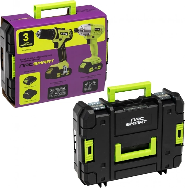 Zestaw Nac SMART NS-SET1-20V wkrętarka akumulatorowa + zakrętarka udarowa + akumulator + szybka ładowarka 20 V (5905842533370) - obraz 2