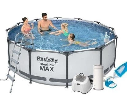 Каркасний басейн Bestway 56420-7 круглий на 10250 л із ПВХ та сталі 366х122 см з картриджним насосом, хлоргенератором, скімером, пилососом, драбиною, тентом та підстилкою для літнього відпочинку - изображение 2