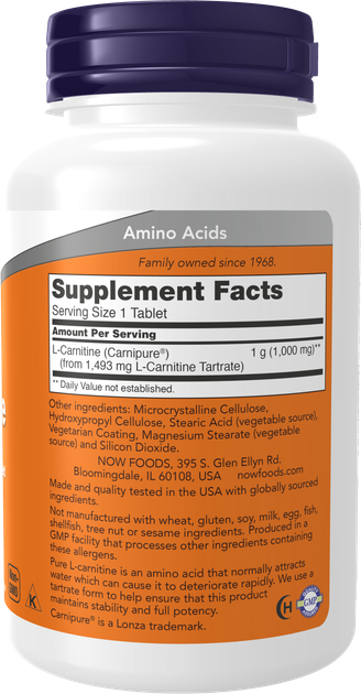 Suplement diety Now Foods L-Carnitine 1000 mg 50 tabletek (733739000675) - obraz 2