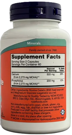Calcium Hydroxyapatite NOW Foods Calcium Hydroxyapatite 120 kapsułek (733739012531) - obraz 2