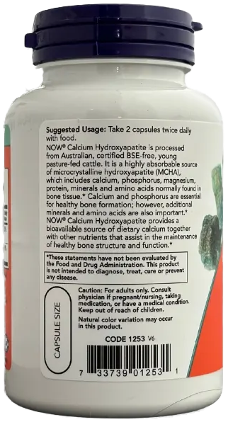 Calcium Hydroxyapatite NOW Foods Calcium Hydroxyapatite 120 kapsułek (733739012531) - obraz 3