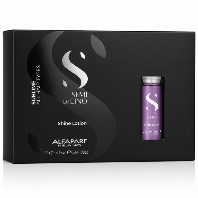 Лосьон для всех типов волос, придающий блеск Alfaparf Semi Di Lino Sublime Shine Lotion, 156 мл (12*13 мл) - Фото 1 Лосьон для всех типов волос, придающий блеск Alfaparf Semi Di Lino Sublime Shine Lotion, 156 мл (12*13 мл) - изображение 1