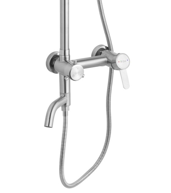 Душова система Agua Elposo INOX з виливом, круглий душ 200 мм, нержавіюча сталь Brushed - изображение 3