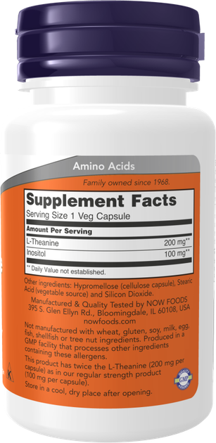 Suplement diety Now Foods L-Theanine Double Strength 200 mg 120 kapsułek (733739001481) - obraz 2