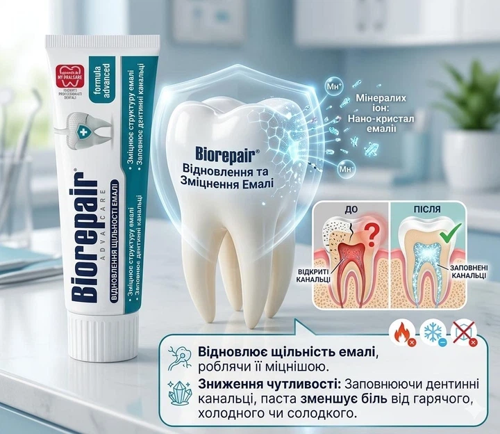 Професійна зубна паста проти карієсу Biorepair Advanced scudo attivo smalto anti-carie 75 мл - изображение 3
