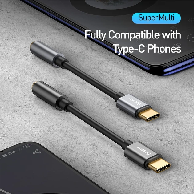 Кабель-перехiдник Baseus Type-C Male to 3.5mm Female Adapter L54 Deep Grey - зображення 6