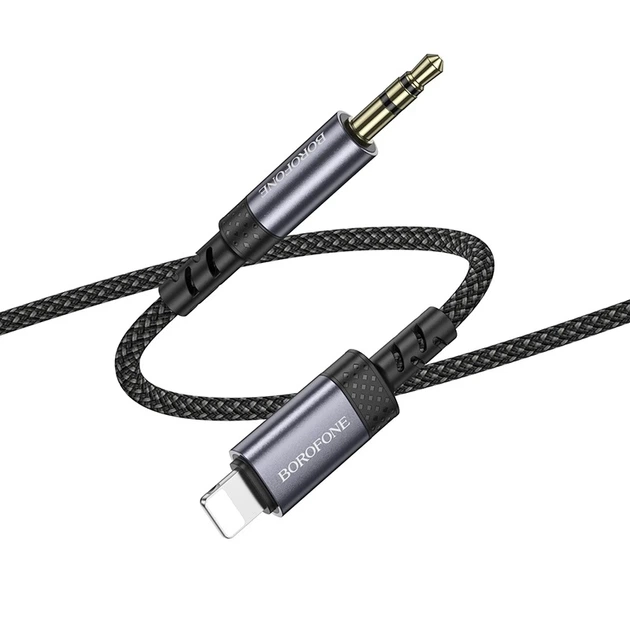 Аудіокабель BOROFONE BL24 iP to 3.5mm male, nylon braid, 1m, Metal Grey - Фото 6 Аудіокабель BOROFONE BL24 iP to 3.5mm male, nylon braid, 1m, Metal Grey - изображение 6