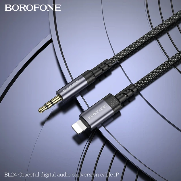 Аудіокабель BOROFONE BL24 iP to 3.5mm male, nylon braid, 1m, Metal Grey - Фото 9 Аудіокабель BOROFONE BL24 iP to 3.5mm male, nylon braid, 1m, Metal Grey - изображение 9