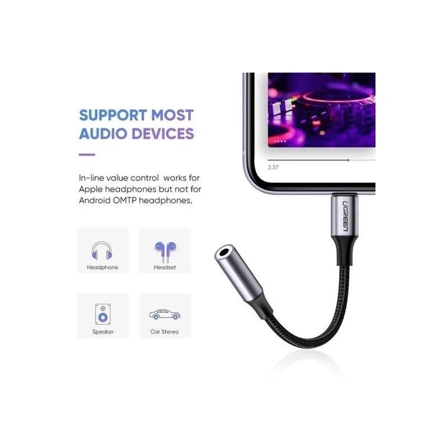 Перехідник UGREEN US211 Lightning M/F Round Cable Aluminum Shell with Braided 10cm (Black)(UGR-30756) - изображение 4
