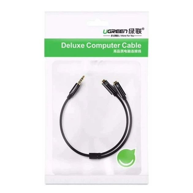 Аудіокабель UGREEN AV141 3.5mm Male to 2 Female Audio Cable ABS Case Black - Фото 2 Аудіокабель UGREEN AV141 3.5mm Male to 2 Female Audio Cable ABS Case Black - изображение 2
