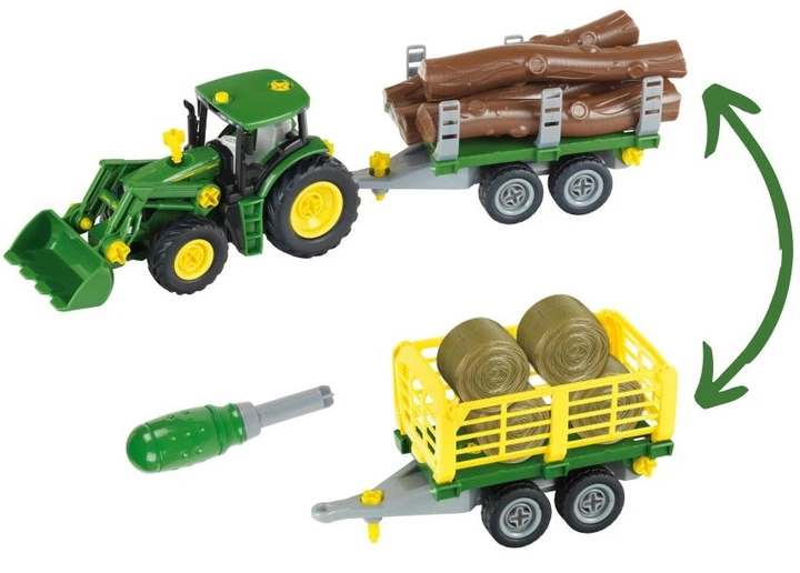 Трактор для складання Klein John Deere з двома причепами 3906 (4009847039163) - зображення 3