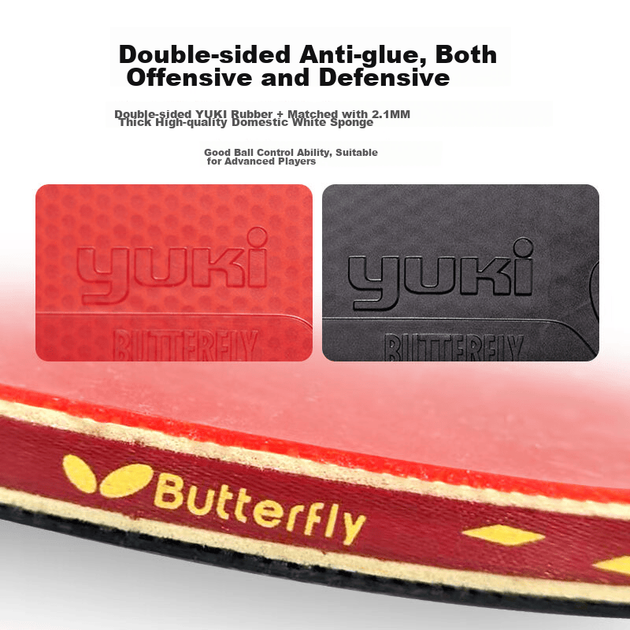 Ракетка для настільного тенісу BUTTERFLY Four-Star, ручка-ручка, двостороння зворотна гума, 5-шарове лезо, одинарна ракетка з чохлом у комплекті, модель 401 - зображення 2