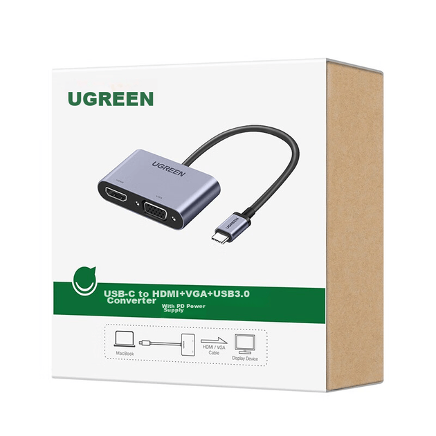 Док-станция расширения UGREEN Type-C, USB-C на HDMI/VGA для подключения двух экранов, адаптер USB 3.0, устройство для зеркального отображения экрана, совместима с Apple MacBook, ноутбуками Huawei и Nintendo Switch. - изображение 7