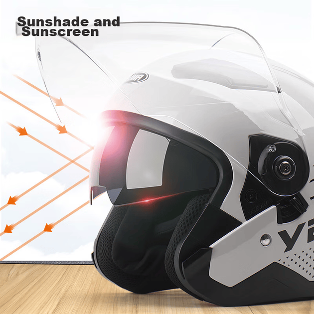 Мотоциклетный шлем YEMA 3C Certified 639S для электромобилей, мужской зимний защитный шлем с двумя линзами, женский полушлем для электросамоката, всесезонный универсальный размер, белый с полосатым рисунком и прозрачным визором. - Фото 6 Мотоциклетный шлем YEMA 3C Certified 639S для электромобилей, мужской зимний защитный шлем с двумя линзами, женский полушлем для электросамоката, всесезонный универсальный размер, белый с полосатым рисунком и прозрачным визором. - изображение 6
