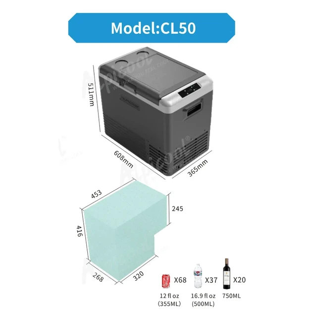 Портативний автохолодильник Alpicool CL50G 45 л LG, компресорний холодильник морозильник 12/24/220В до -20°C в машину - зображення 5