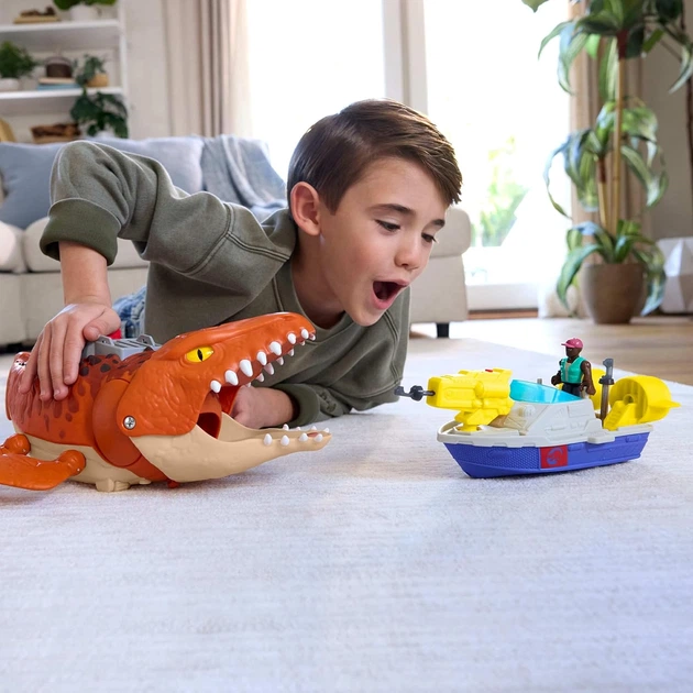 Набір фігурок Fisher Price Imaginext Jurassic World Мозазавр Aquachomp 46 см з фігуркою та човном (JFR23) (194735303908) - зображення 7
