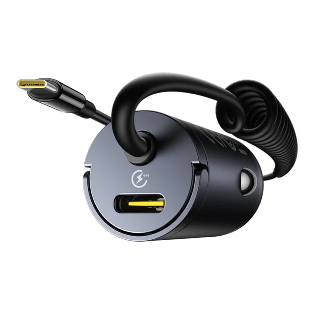 Автомобільний зарядний пристрій Baseus Tiny Star 30W C00035001121-00, USB-C, PD 3.0, вбудований кабель Type-C, швидка зарядка, чорний - зображення 4