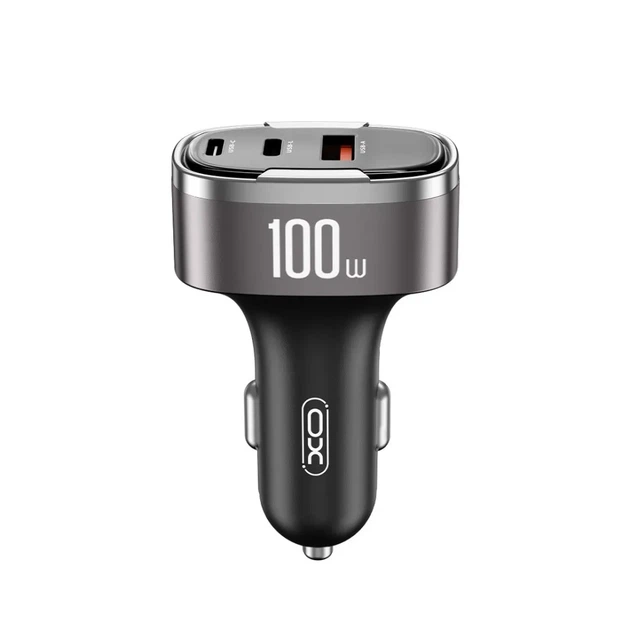 Автомобільний зарядний пристрій XO CC61 100W, USB-C + USB-A + Lightning, PD + QC, цифровий дисплей, швидка зарядка, чорний - Фото 1 Автомобільний зарядний пристрій XO CC61 100W, USB-C + USB-A + Lightning, PD + QC, цифровий дисплей, швидка зарядка, чорний - зображення 1