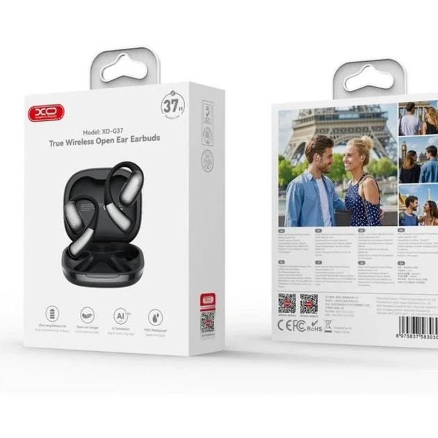 Навушники XO G37 Open Ear TWS Bluetooth 5.3, бездротові, з кліпсою, до 37 год роботи, водозахист, чорні - Фото 2 Навушники XO G37 Open Ear TWS Bluetooth 5.3, бездротові, з кліпсою, до 37 год роботи, водозахист, чорні - зображення 2