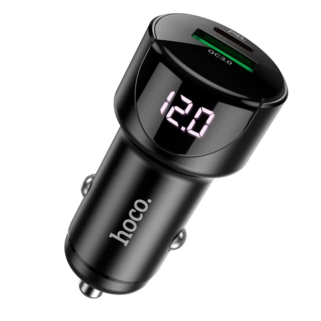Автомобильное зарядное устройство HOCO Z42 20W, USB-C + USB-A, PD20W + QC3.0, LED дисплей, быстрая зарядка для быстрой зарядки гаджетов, черный - Фото 1 Автомобильное зарядное устройство HOCO Z42 20W, USB-C + USB-A, PD20W + QC3.0, LED дисплей, быстрая зарядка для быстрой зарядки гаджетов, черный - изображение 1