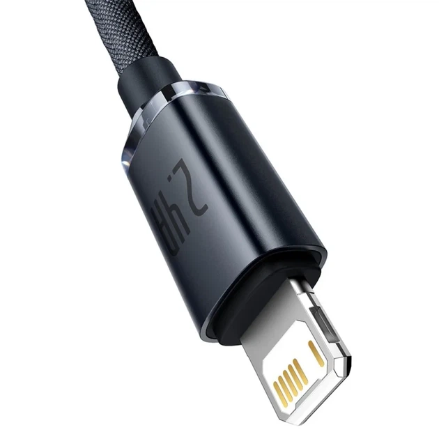 Кабель Baseus Crystal Shine Series USB to Lightning 2.4A, 2 м, быстрая зарядка, усиленный, черный - изображение 3
