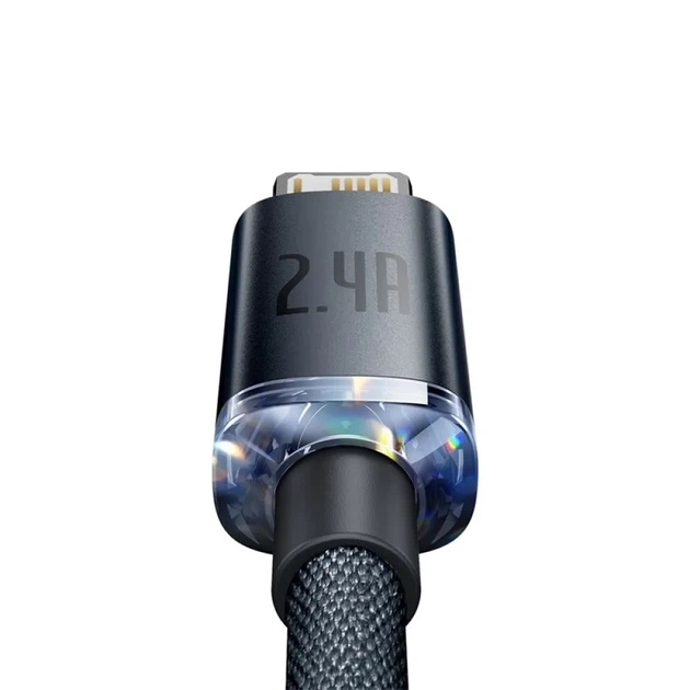 Кабель Baseus Crystal Shine Series USB to Lightning 2.4A, 2 м, быстрая зарядка, усиленный, черный - изображение 4