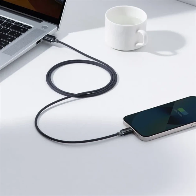 Кабель Baseus Crystal Shine Series USB to Lightning 2.4A, 2 м, быстрая зарядка, усиленный, черный - изображение 7