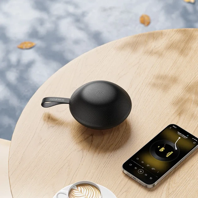 Портативна Bluetooth колонка Borofone BR48 UFO 5W, компактна, TWS, ремінець, чорна - Фото 5 Портативна Bluetooth колонка Borofone BR48 UFO 5W, компактна, TWS, ремінець, чорна - зображення 5