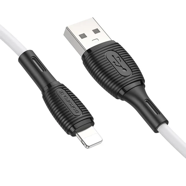 Кабель BOROFONE BX86 USB to Lightning 2.4A, 1 м, силиконовый, быстрая зарядка и синхронизация, белый - изображение 2