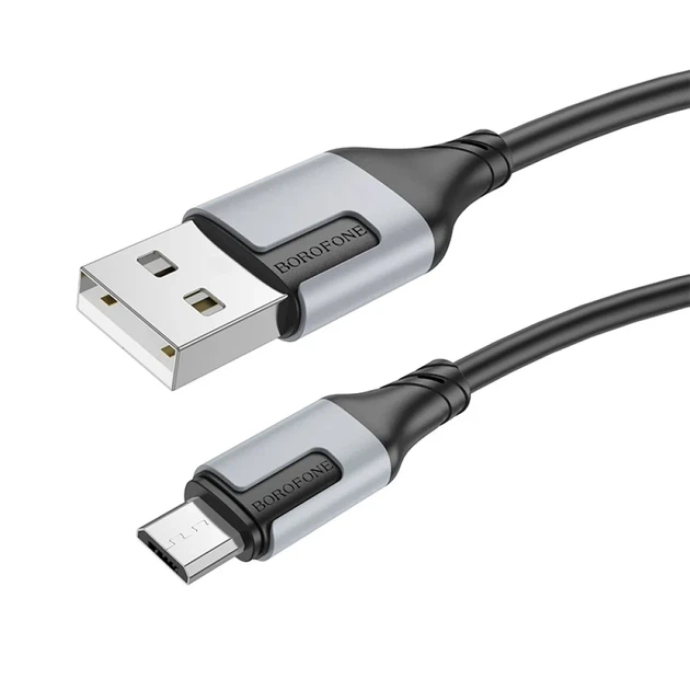 Кабель BOROFONE BX101 USB to Micro-USB 2.4A, 1 м, швидка зарядка та передача даних, чорний - Фото 2 Кабель BOROFONE BX101 USB to Micro-USB 2.4A, 1 м, швидка зарядка та передача даних, чорний - зображення 2