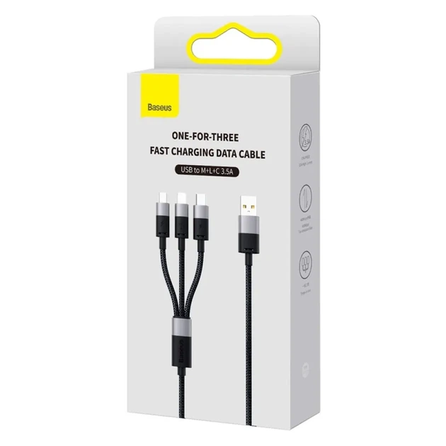 Кабель Baseus StarSpeed 3 в 1 USB to Lightning / Micro-USB / Type-C, 3.5A, 1.2м, швидка зарядка, чорний - зображення 2