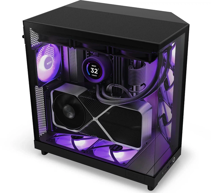 Корпус NZXT H6 Flow RGB (CC-H61FB-R1) / Mid-Tower / ATX, Micro-ATX, Mini-ITX / 3x120mm ARGB / 1xUSB Type-C / Без БЖ / Чорний - зображення 2