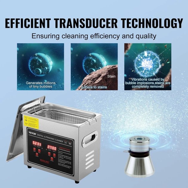 Ультразвуковой очиститель Vevor Ultrasonic Cleaners 3L KSTH-20A Silver k1 - изображение 3