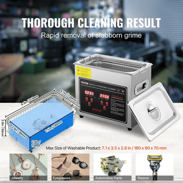Ультразвуковой очиститель Vevor Ultrasonic Cleaners 3L KSTH-20A Silver k1 - изображение 6