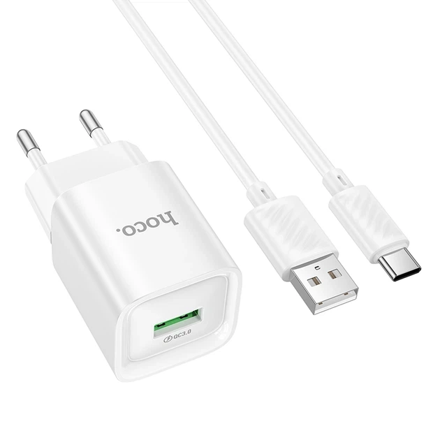 МЗП Hoco C145A QC3.0 18W (Type-C) + Cable Type-C (White) - Фото 1 МЗП Hoco C145A QC3.0 18W (Type-C) + Cable Type-C (White) - зображення 1