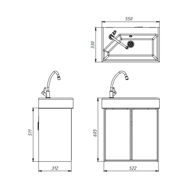 Тумба с умывальником DEVIT Quadra 55x60.5x33см подвесная белая 083055W - изображение 4
