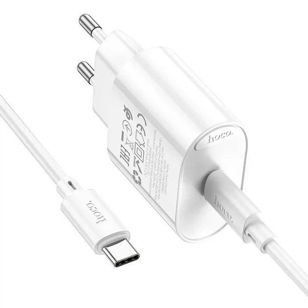 Зарядне Hoco C109A 1xType-C PD20W QC3.0 з кабелем Type-C біле - изображение 4