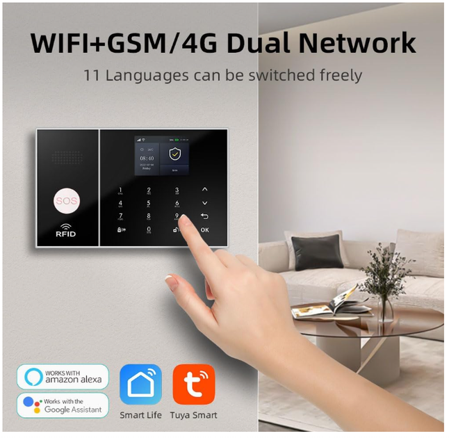 Беспроводная охранная система XNY 4G/WiFi, комплект 24 предмета, сигнализация для дома с сиреной, датчиками движения и двери, Tuya - Фото 8 Беспроводная охранная система XNY 4G/WiFi, комплект 24 предмета, сигнализация для дома с сиреной, датчиками движения и двери, Tuya - изображение 8