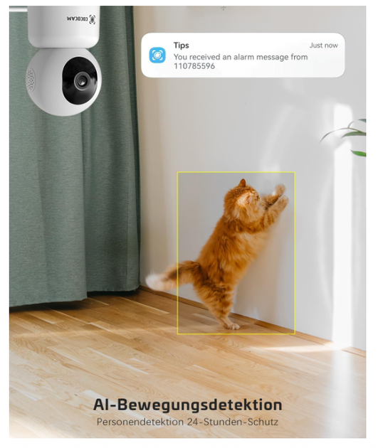 Камера COCOCAM 5MP для дома и животных, Wi-Fi 2.4/5GHz, поворот 355° горизонтально / 95° вертикально, AI обнаружение движения, 24/ - Фото 4 Камера COCOCAM 5MP для дома и животных, Wi-Fi 2.4/5GHz, поворот 355° горизонтально / 95° вертикально, AI обнаружение движения, 24/ - изображение 4