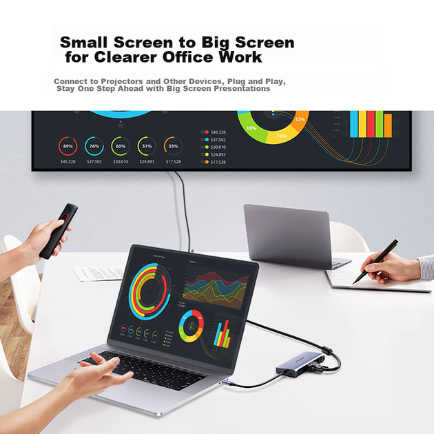 Док-станция расширения UGREEN Type-C, преобразователь USB-C в HDMI/VGA, быстрая зарядка PD, сетевой кабельный адаптер, концентратор 3.0, совместима с Apple MacBook 16/17, ноутбуками Huawei и iPad. - изображение 5