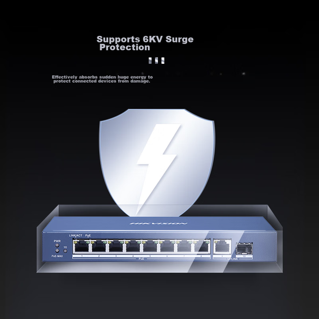 Комутатор HIKVISION 8 портів POE + 2 гігабітних, DS-3E0510P - зображення 2