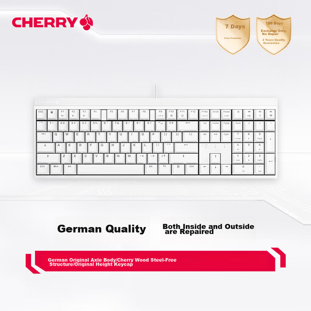 Механічна клавіатура CHERRY MX2.0S, 108 клавіш, ігрова клавіатура для кіберспорту, офісна клавіатура, повнорозмірна комп'ютерна клавіатура, дротова клавіатура, біло-коричневий перемикач - зображення 3
