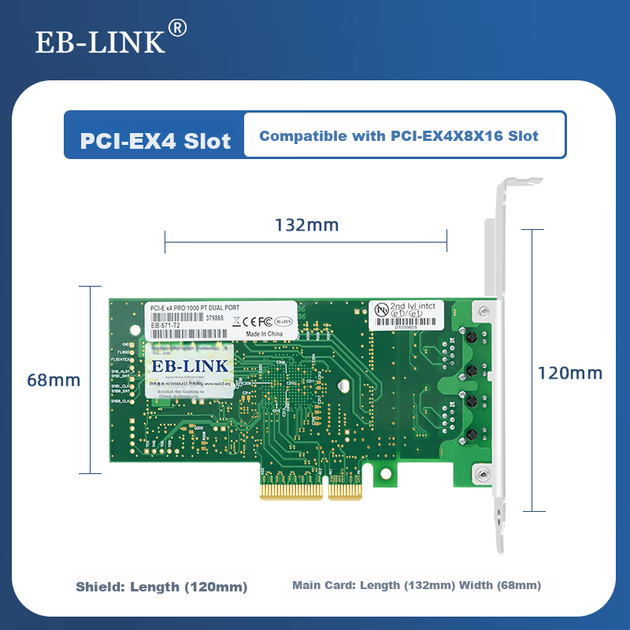 EB-LINK Intel 82571 Chip PCI-E X4 Gigabit Dual-Port Server Network Card, 2 Network Ports, EXPI9402PT Machine Vision Industrial Camera - изображение 2